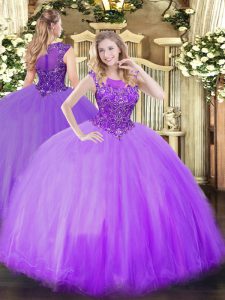 Sleeveless Floor Length Beading Zipper Sweet 16 Quinceanera Dress with Lilac