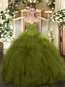 Sweet Olive Green Sweetheart Lace Up Beading Quinceanera Dresses Sleeveless