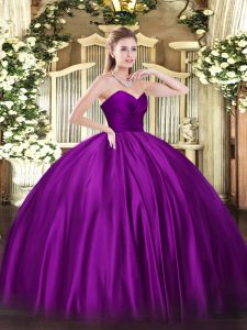 Sweetheart Sleeveless Sweet 16 Dresses Floor Length Ruching Purple Organza