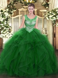 Green Sleeveless Organza Lace Up Quinceanera Dresses for Sweet 16 and Quinceanera