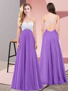 Shining Floor Length Eggplant Purple Prom Evening Gown Chiffon Sleeveless Beading