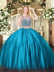 Baby Blue 15 Quinceanera Dress Military Ball and Sweet 16 and Quinceanera with Beading Scoop Sleeveless Lace Up