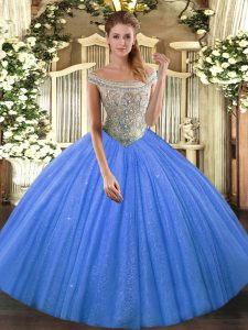 Tulle and Sequined Sleeveless Floor Length Quinceanera Gown and Beading