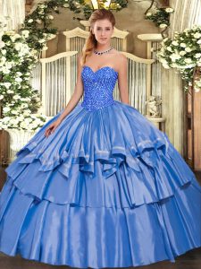 Fabulous Floor Length Blue Ball Gown Prom Dress Sweetheart Sleeveless Lace Up