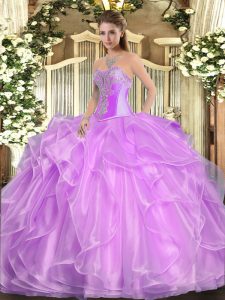 Attractive Lilac Sleeveless Organza Lace Up Quinceanera Dresses for Military Ball and Sweet 16 and Quinceanera