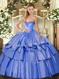 Simple Blue Sweet 16 Quinceanera Dress Military Ball and Sweet 16 and Quinceanera with Beading and Ruffled Layers Sweeth