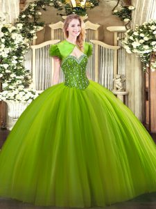 Stylish Floor Length Quince Ball Gowns Tulle Sleeveless Beading