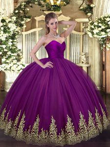 Purple Zipper Sweetheart Appliques Quinceanera Dresses Tulle Sleeveless