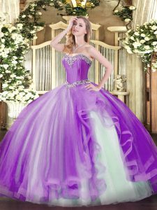 Fabulous Beading and Ruffles Sweet 16 Dresses Lavender Lace Up Sleeveless Floor Length