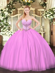 Best Lilac Sweetheart Lace Up Beading Ball Gown Prom Dress Sleeveless