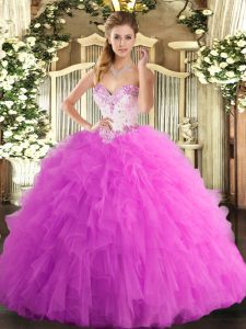 Rose Pink Lace Up Sweet 16 Dress Beading and Ruffles Sleeveless Floor Length