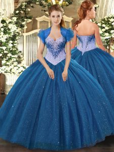 Navy Blue Lace Up Quinceanera Dresses Beading and Sequins Sleeveless Floor Length