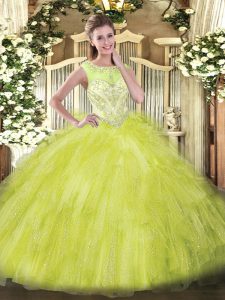 Floor Length Yellow Green Quinceanera Gown Scoop Sleeveless Zipper