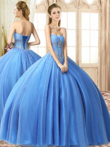 Customized Floor Length Baby Blue 15th Birthday Dress Sweetheart Sleeveless Lace Up