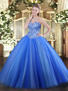 Blue Lace Up Quinceanera Dresses Appliques Sleeveless