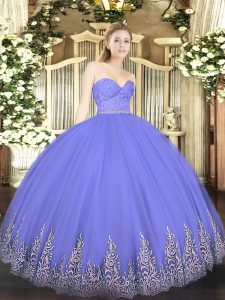 Shining Lavender Sleeveless Floor Length Beading and Lace and Appliques Zipper Vestidos de Quinceanera