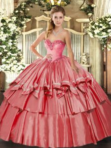 Sumptuous Sweetheart Sleeveless Lace Up Vestidos de Quinceanera Coral Red Organza and Taffeta
