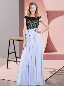 Lavender Sleeveless Chiffon Lace Up Dress for Prom for Prom and Party