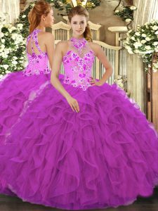 Dramatic Sleeveless Beading and Embroidery and Ruffles Lace Up Quinceanera Gown