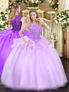 Clearance Beading Sweet 16 Quinceanera Dress Lilac Zipper Sleeveless Floor Length