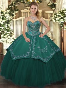 Fashion Floor Length Teal Ball Gown Prom Dress Sweetheart Sleeveless Lace Up