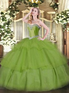 Sleeveless Beading and Ruffled Layers Lace Up Quinceanera Gown