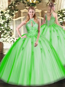 High Class Ball Gown Prom Dress Military Ball and Sweet 16 and Quinceanera with Lace and Appliques Halter Top Sleeveless