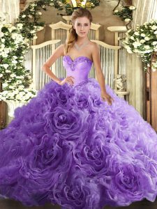 Clearance Fabric With Rolling Flowers Sweetheart Sleeveless Lace Up Beading 15th Birthday Dress in Lavender