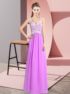 Gorgeous Chiffon Sleeveless Floor Length Prom Party Dress and Lace