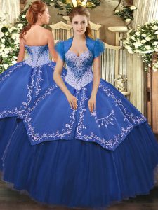 Stunning Blue Sweetheart Neckline Beading and Embroidery Quinceanera Dress Sleeveless Lace Up