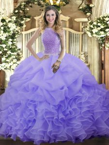 Fancy Sleeveless Lace Up Floor Length Beading and Ruffles and Pick Ups Quince Ball Gowns