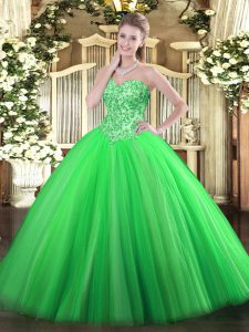 Green Lace Up Sweetheart Appliques Sweet 16 Dresses Tulle Sleeveless