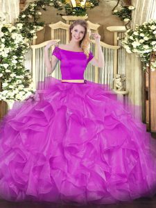 Latest Organza Short Sleeves Floor Length Sweet 16 Dresses and Appliques and Ruffles