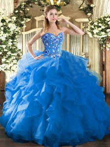 Floor Length Ball Gowns Sleeveless Blue Quinceanera Dress Lace Up
