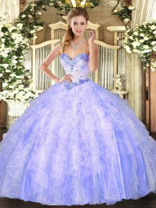 Lavender Sleeveless Organza Lace Up Quinceanera Dresses for Military Ball and Sweet 16 and Quinceanera