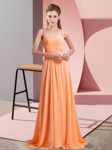 Orange Red Empire Spaghetti Straps Sleeveless Chiffon Floor Length Backless Beading Prom Evening Gown
