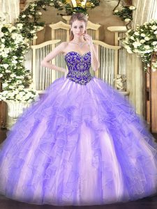 Wonderful Floor Length Lavender 15th Birthday Dress Sweetheart Sleeveless Lace Up