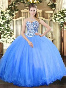 Superior Tulle Sweetheart Sleeveless Lace Up Beading Quinceanera Dress in Baby Blue