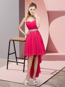 High Low Hot Pink Prom Evening Gown Sweetheart Sleeveless Lace Up