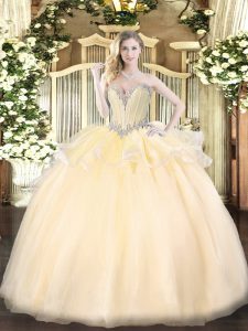 Champagne Quinceanera Dresses Military Ball and Sweet 16 and Quinceanera with Beading Sweetheart Sleeveless Lace Up