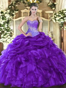 Traditional Floor Length Purple Sweet 16 Dresses Sweetheart Sleeveless Lace Up