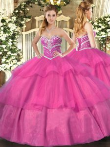 Luxurious Sweetheart Sleeveless Lace Up Sweet 16 Quinceanera Dress Hot Pink Tulle