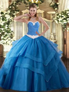 Sleeveless Lace Up Floor Length Appliques and Ruffled Layers Ball Gown Prom Dress