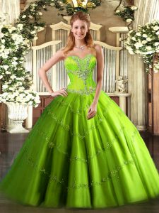 Customized Ball Gowns Beading Sweet 16 Dresses Lace Up Tulle Sleeveless Floor Length