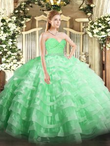 Sumptuous Sweetheart Sleeveless Zipper Quinceanera Gowns Apple Green Tulle