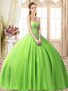 Tulle Lace Up Sweetheart Sleeveless Floor Length 15 Quinceanera Dress Beading