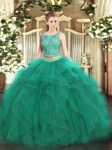 Turquoise Sleeveless Tulle Lace Up Sweet 16 Dress for Military Ball and Sweet 16 and Quinceanera
