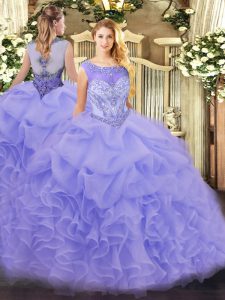 Top Selling Scoop Sleeveless Zipper 15th Birthday Dress Lavender Organza