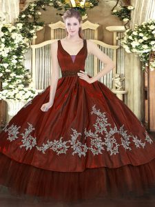 Glamorous Ball Gowns Quinceanera Dresses Wine Red Straps Organza and Taffeta Sleeveless Floor Length Zipper