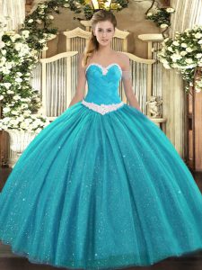 Floor Length Ball Gowns Sleeveless Teal 15th Birthday Dress Lace Up